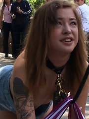 Adorable 18 Year old is Made to Crawl on her Knees, Suck Cock, and get Ass Pounded in Public